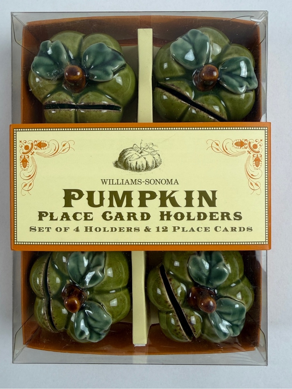 Vintage Williams Sonoma Ceramic Pumpkin Place Card Holders Set of 4 Fall Decor